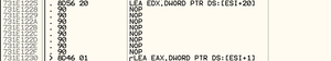 Olly view of fixed NOP instruction in 3.dll Image