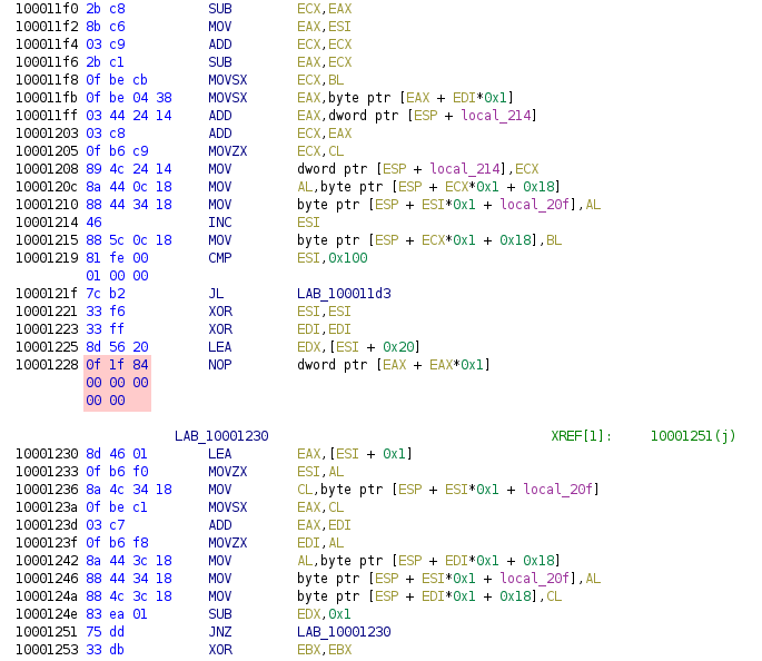 Ghidra view of multi-byte NOP instruction in 3.dll Image